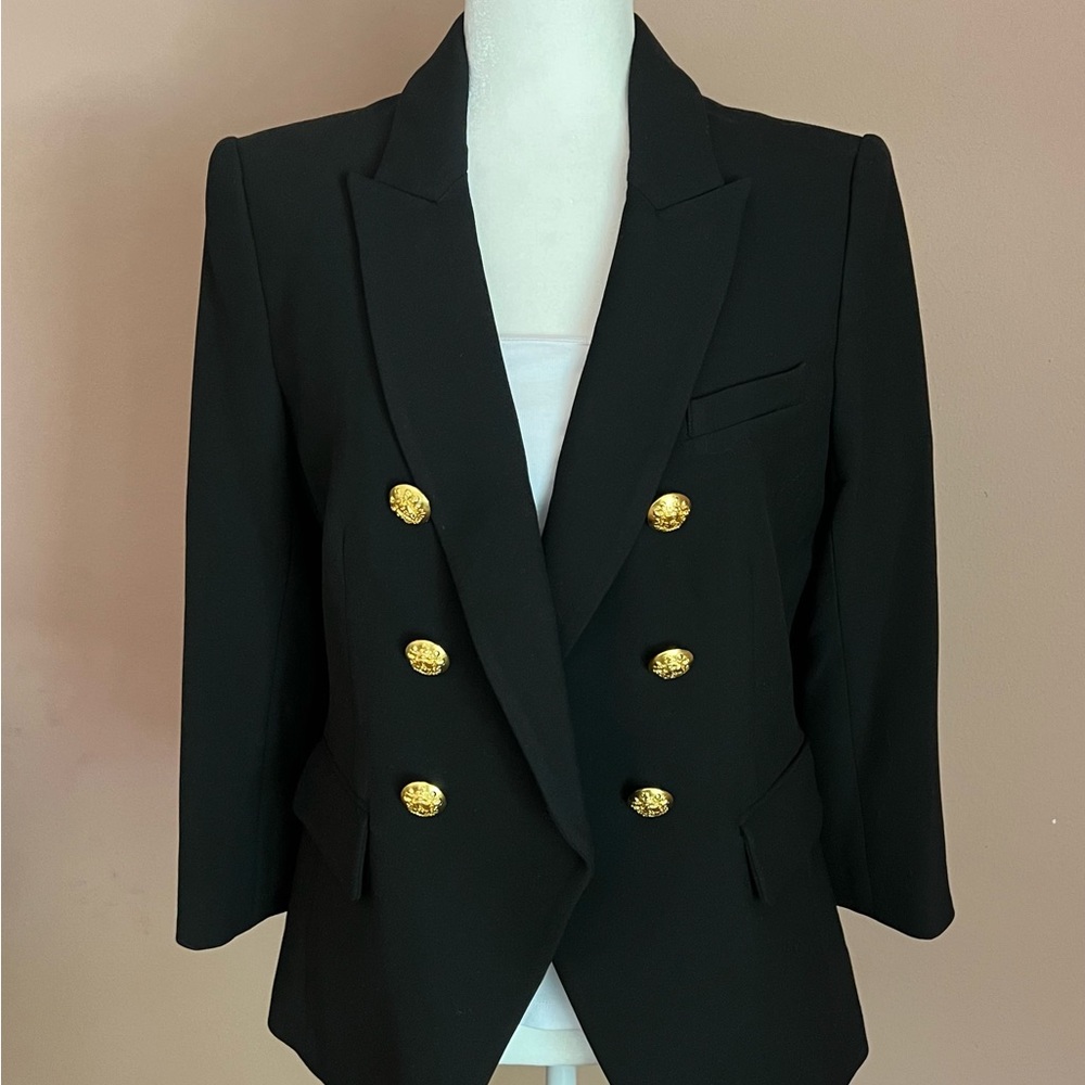 Veronica Beard Black Double-Breasted Blazer with Gold Buttons